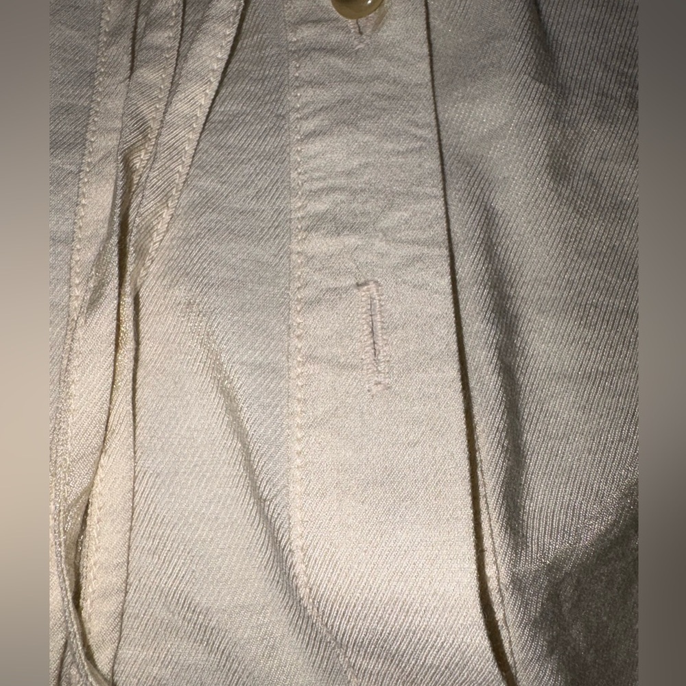 Caribbean Joe Pale Yellow Shimmer Peasant Blouse Size L Boho Tie Neck - Picture 9 of 9